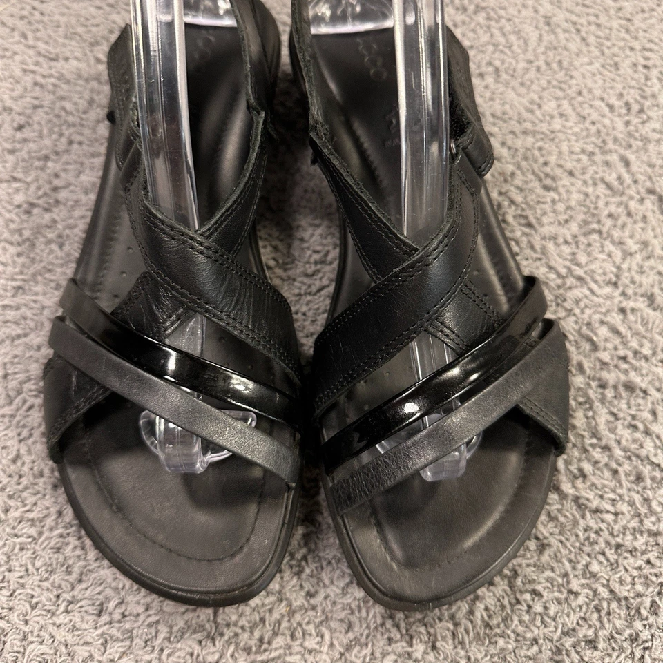 Ecco Felicia 凉鞋女式 39 黑色皮革绑带露背楔形最小 — 第 4/4 张图片