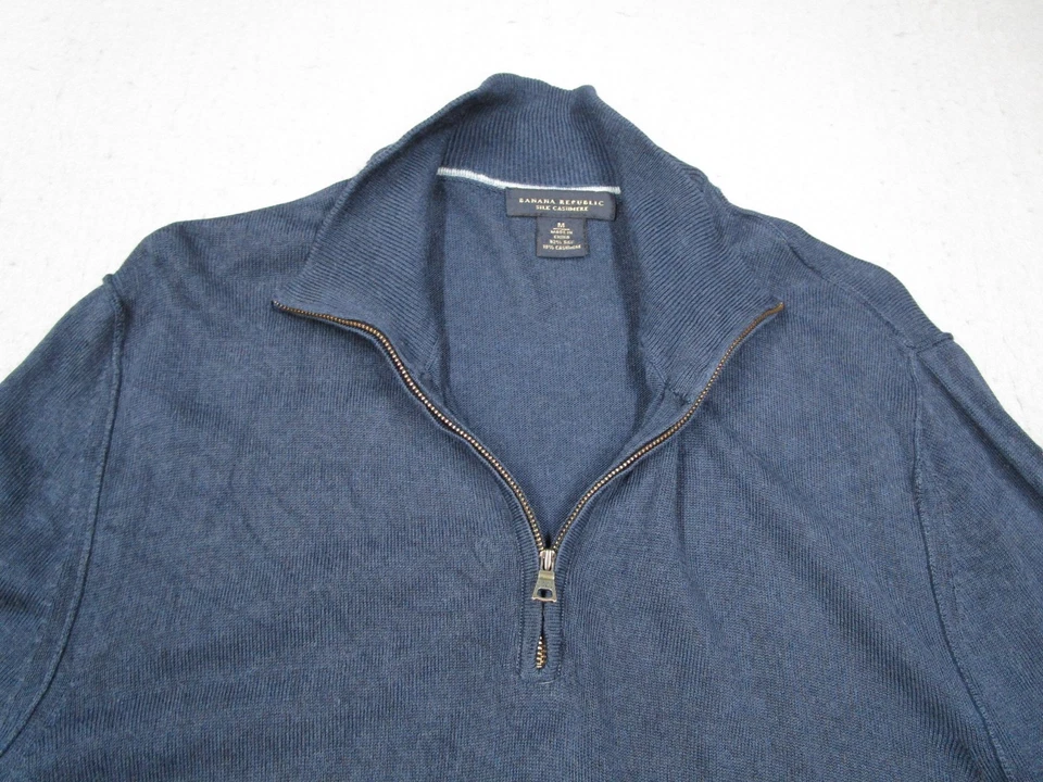 Suéter Banana Republic Hombres Medio Azul Seda Cachemira 1/4 Cremallera Pullover Trabajo Golf Foto 2 de 4
