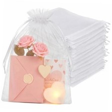 50PCS Organza Bags 8x12 Large White Mesh Bags Drawstring Gift Bag Pouches for