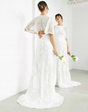 ASOS EDITION Savannah vintage embroidered wedding dress flutter sleeve UK6 EU34