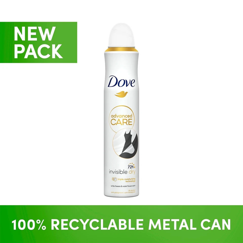 6x Dove Advanced Care Antiperspirant Deodorant Spray 72H Invisible Dry, 200 ml - Image 4 of 4