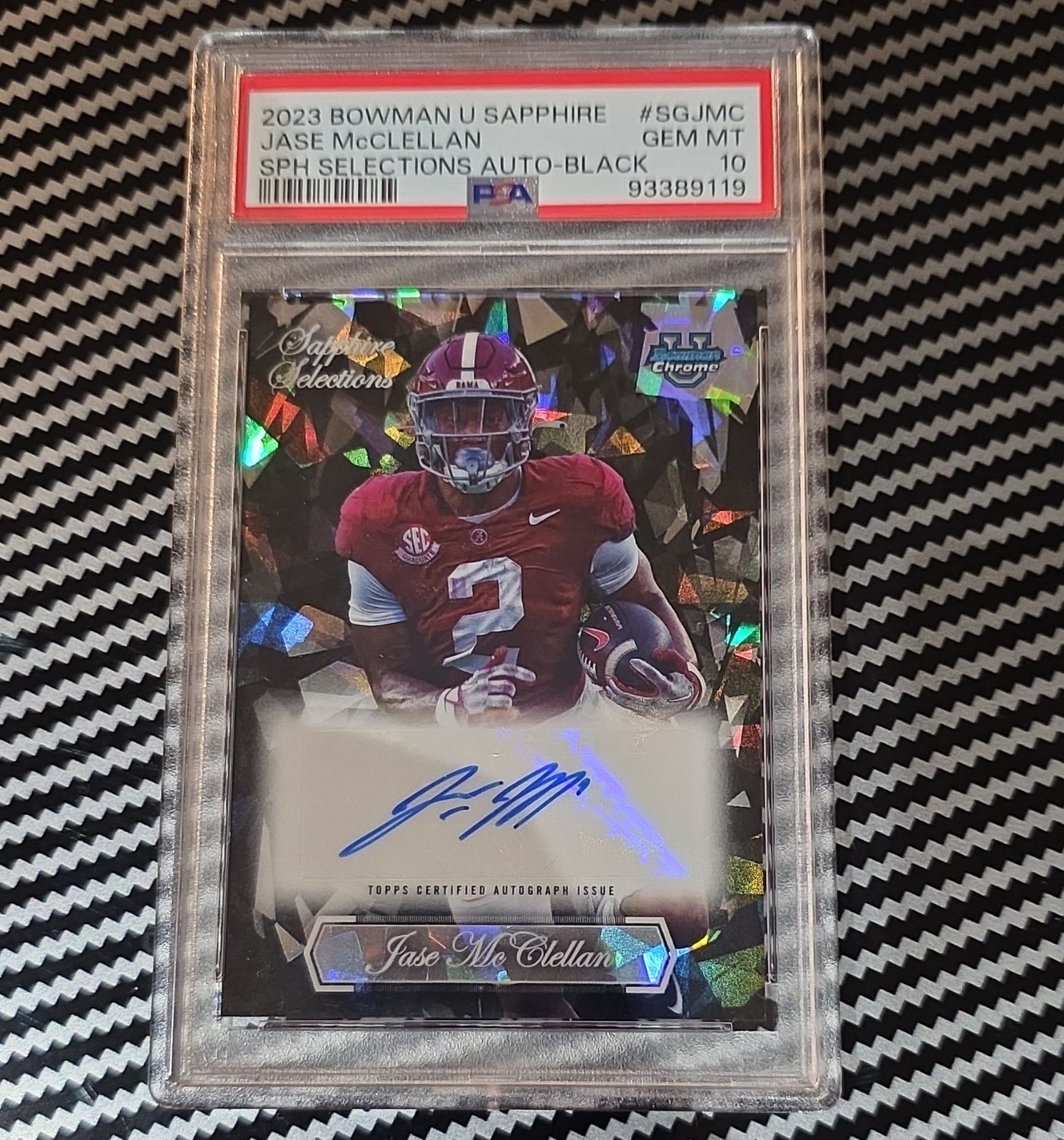 Topps 2023 Bowman U Sapphire Jase McClellan SG-JMC Black /10 Auto PSA 10 POP 1!!
