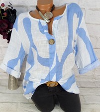 Italy Bluse Hemd Tunika Shirt Top Hemdbluse Baumwolle Leicht Kurz  XL 44 46
