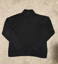 Oscar de la Renta Mens Knit Sweater Pullover Quarter Zip Mock Neck Gray, Sz XL