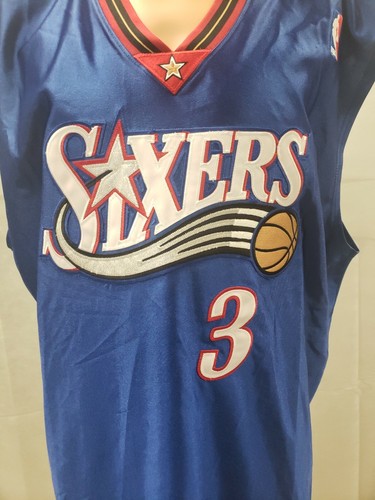 NWT Allen Iverson Champion Authentic Philadelphia 76ers Jersey 56 Blue - Picture 2 of 12