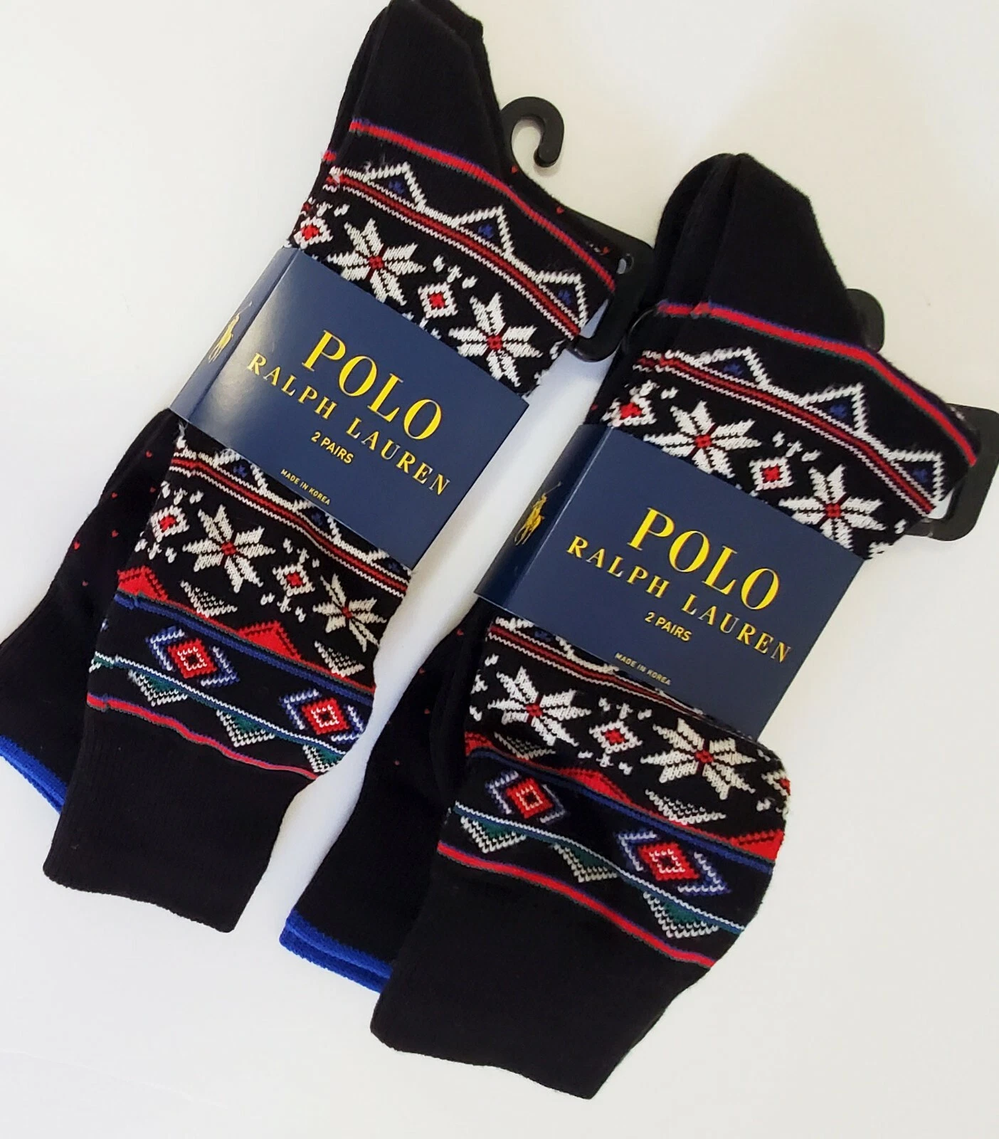 2 Polo Ralph Lauren Mens Fair Isle Slack Socks 2 pk Black Sz 10-13 - New