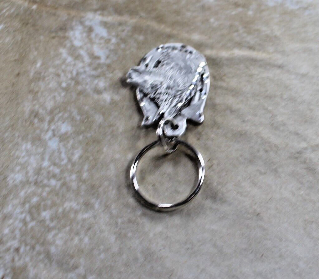 Llama Key Ring 2 x 1.50 in Horseshoe Diamond cut Pewter Handcrafted