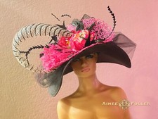 Aimee Fuller Kentucky Derby Hat Black Pink Large Floral Del Mar Royal Ascot Hat