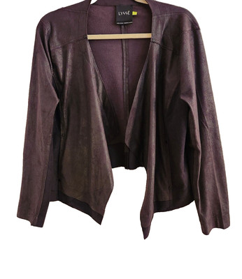 Lysse Women Gray Faux Suede Long Sleeve Open Motto Style w/Pockets Jacket sz L