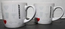 2 Starbucks 7.8 oz Things I Love Heart White Small Ceramic Coffee Espresso Mugs