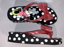 Girls MINNIE MOUSE Polka Dot DISNEY Flip Flops Thong Sandals  Size 2 21cm 