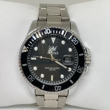 OLEVS 41mm Men's date dazzling quartz Wrist watch black dial silver tone running