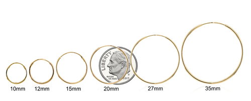 10K Yellow Gold Hoop Earrings Small Plain Endless Hoops 25 x 1.2mm Minimalist - Picture 4 of 6