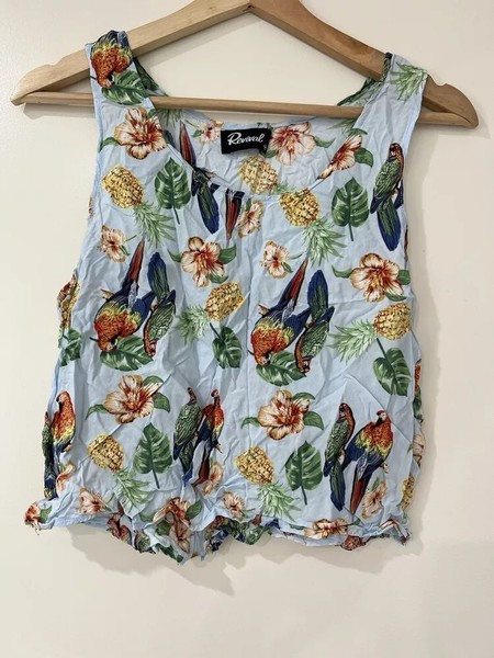 Revival Bird Floral Nature Singlet Cami Camisole Sleeveless Top, Size 10