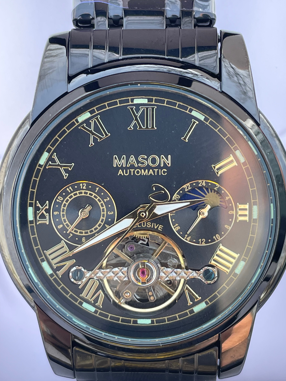 Mason Men's Automatic Watch - Stainless Steel, Black Dial & Band, 24Hr ...