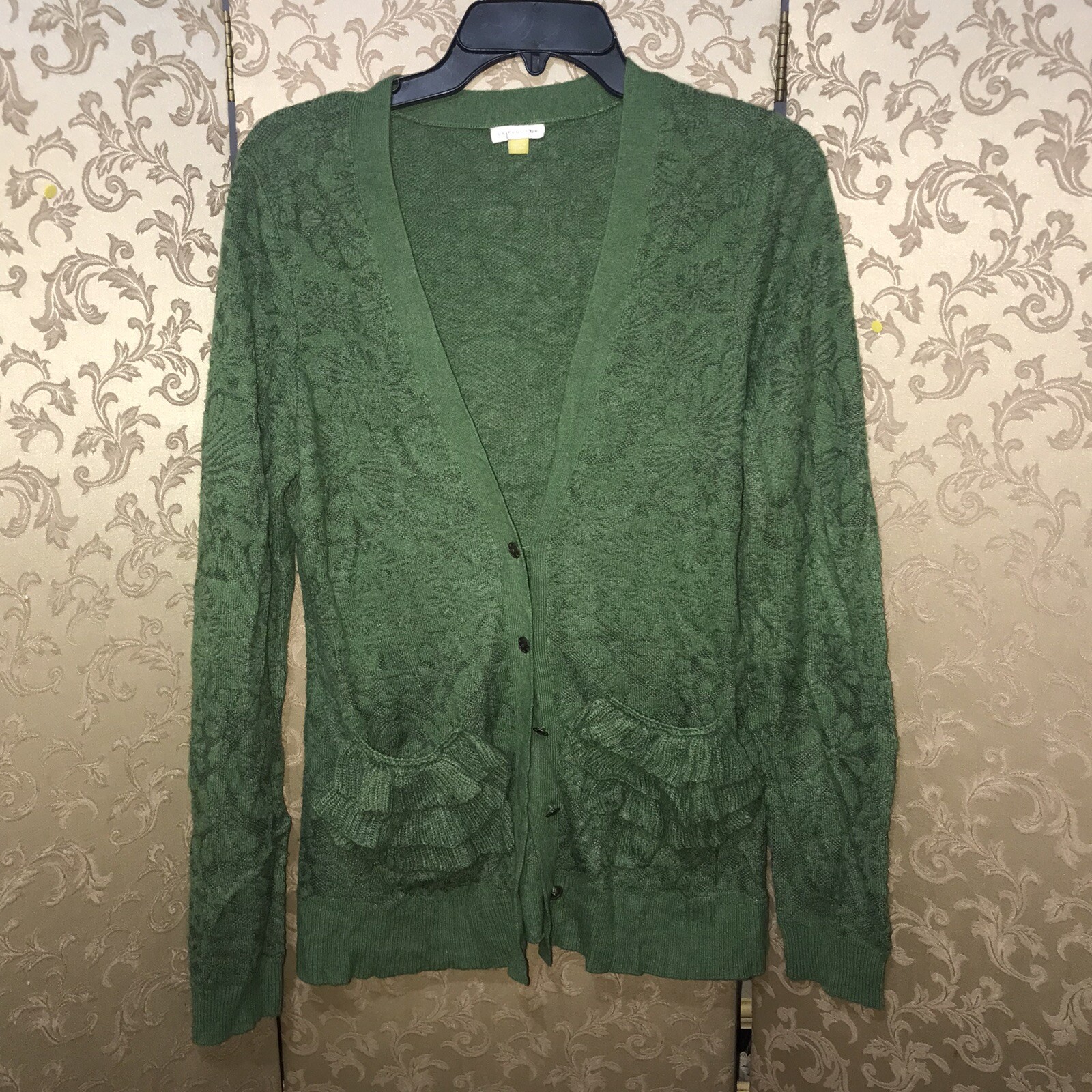 Floral Ruffle Cardigan Sweater Size 