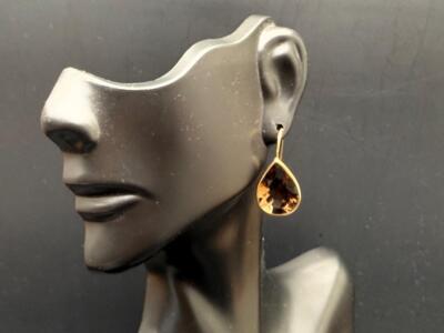 Fine 14kt Gold Tear Drop Smoky Quartz Earrings.