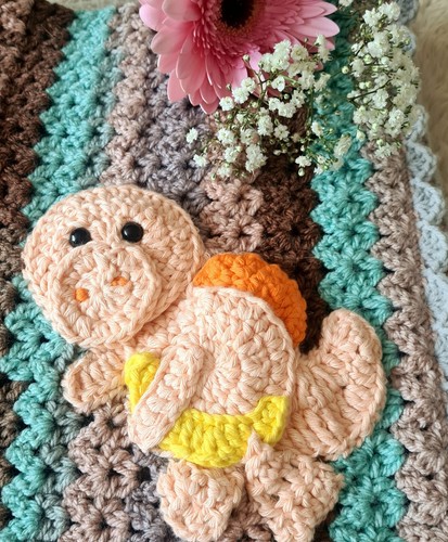 Baby blanket crochet handmade Dinosaur - Picture 9 of 14