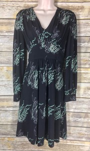 Vicky-Tiel-women-039-s-dress-size-XS-black-green-floral-jersey-empire-waist-career