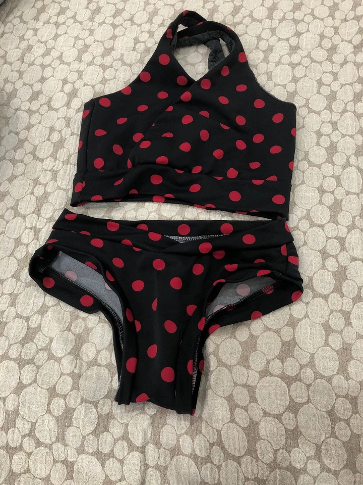 Red Polka-Dot Bikini Nursing Maternity Swimsuit Set XS Custom Made - Image 4 of 4