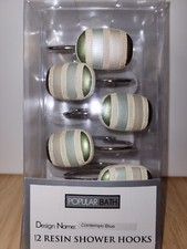 Bathroom Shower Curtain Hooks POPULARBATH Contempo Resin Shower Hooks- Blue NIB