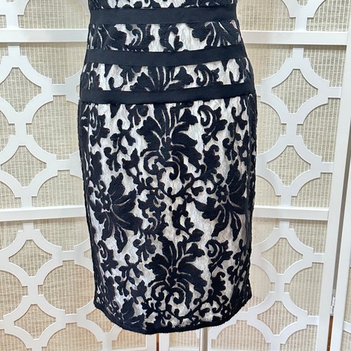 Tadashi Shoji Lace Overlay Sheath Dress Womens 8 Black Cocktail Party Feminine - Picture 4 of 15
