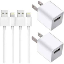 USB Wall Charger Charging Cable, Charges Apple iPhone, iPad, iPod