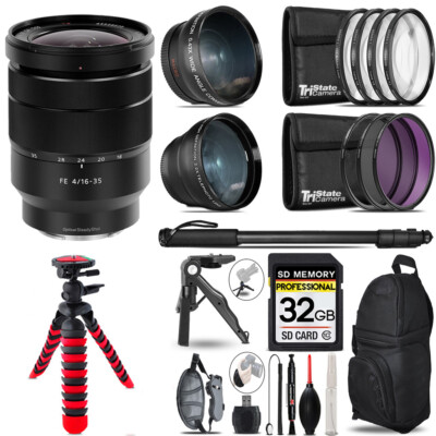 Sony Vario-Tessar T* FE 16-35mm ZA Lens -3 Lens Kit +Monopod -32GB Kit