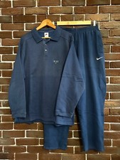 Rare 90s Vintage Nike Swoosh Logo Sweat Set Pants Crewneck L Navy