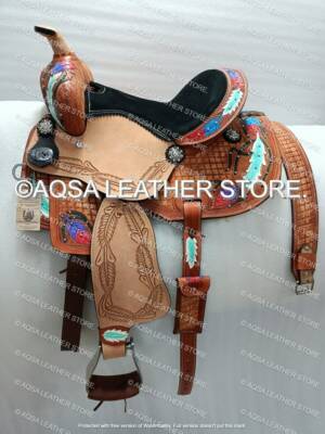Western Leder Barrel handbemalter Sattel mit GRATIS Tack SET Premium Qualität
