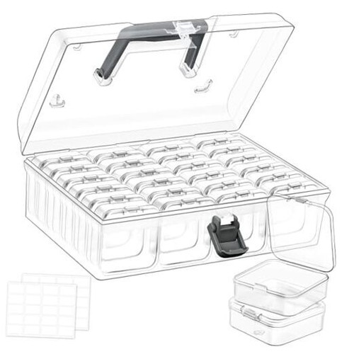 Small Bead Organizers with Handle, 24 Pcs Plastic Storage Cases, Mini Clear