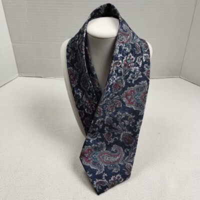 Johnny Carson Men's Formal Polyester Necktie Ocean Blue Silver Paisley Pattern