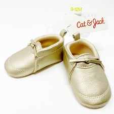 Cat Jack Moccasin Shoes Baby Infant Girl s 9-12 Month Gold Soft Shoes Metallic