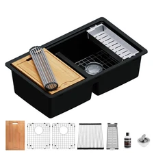 Karran USA QUWS-880 32-1/2" Undermount Double Basin Quartz - Black