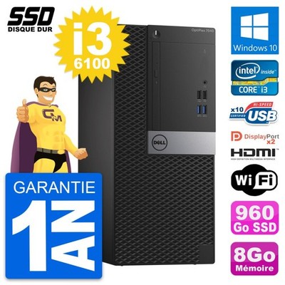 PC Tour Dell OptiPlex 7040 Intel I3-6100 RAM 8Go SSD 960Go HDMI Windows 10 Wifi