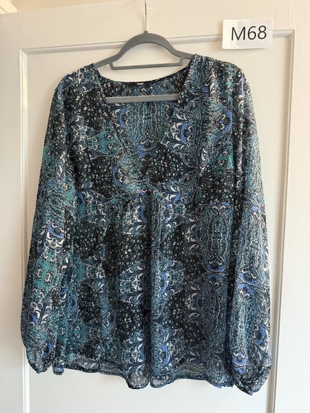 Sportsgirl Size 16 Blouse Paisley Blue Green Peplum Chiffon 