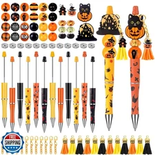 Vellibring 12 Set Halloween Beadable Pens Pumpkin Bead Pens Fall Bulk Ballpoi
