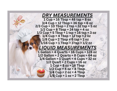 Papillon Dog Measuring Chart Magnet Kitchen Baking Guide