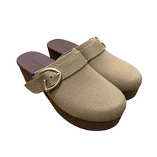 Rothys The Classic Clog Tan Platform Buckle Knit Shoes Womens Sz 5.5 NWOB Staple