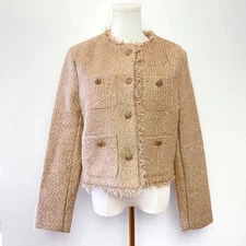 Old Money Ladylike Classic French Girl Tweed Boucle Gold Button Cropped Jacket L