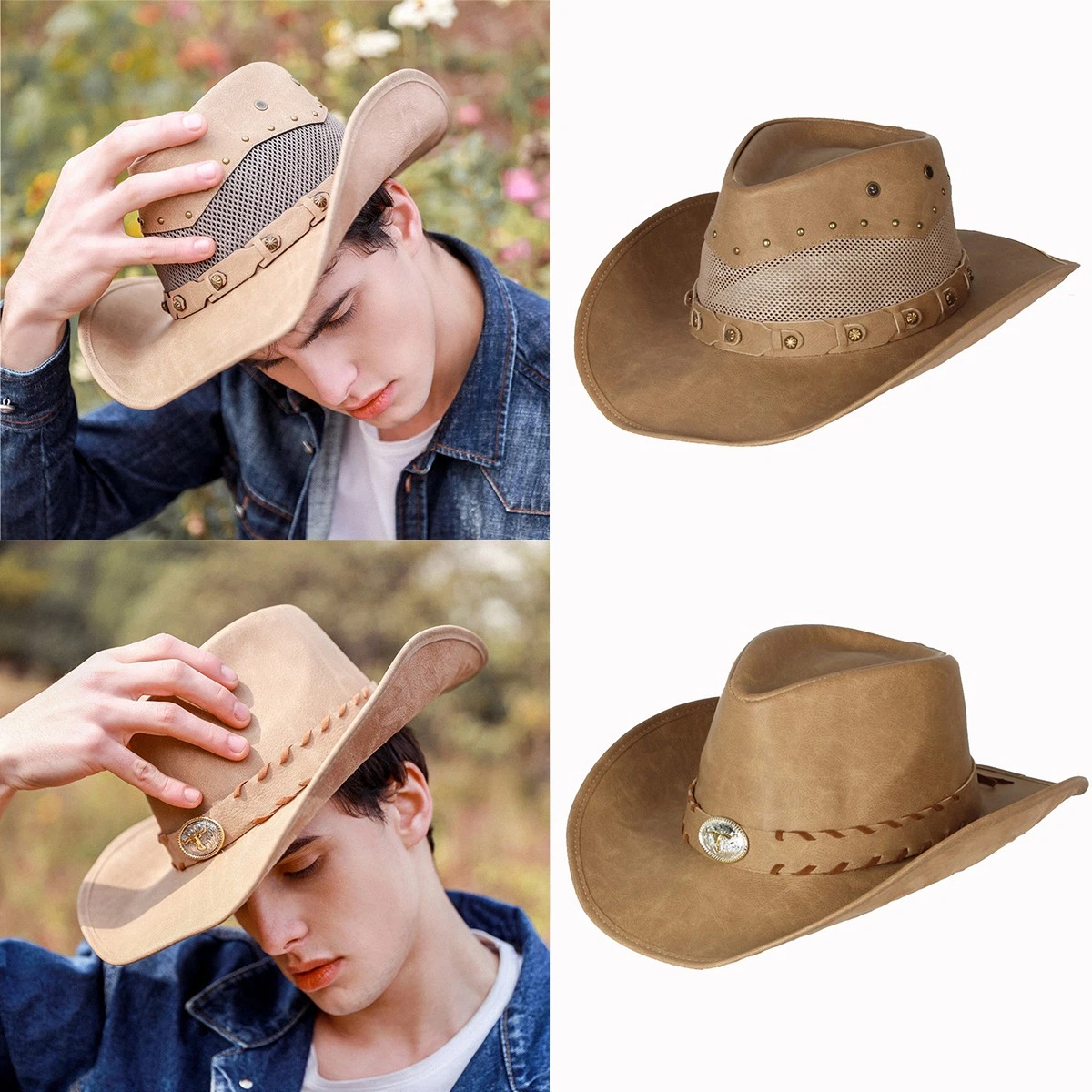 Unisex Fashion Wide Brim Jazz Hats Western Cowboy Summer Outdoor Sun Caps