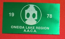 AACA Plaque Oneida Lake 1978 Antique Automobile Club of America Metal 2-1/4"x4"