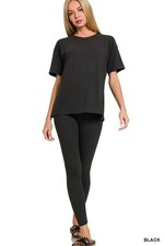 Zenana Women 2 Piece Lounge Set Black Soft Stretch Top Pants Casual Outfit