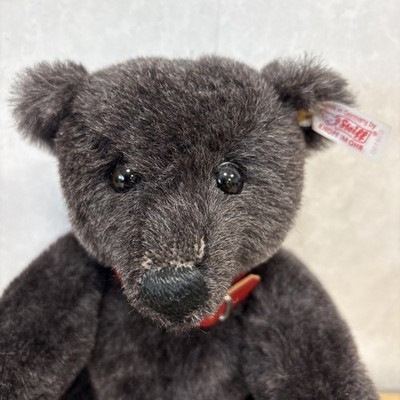 Seltener Steiff Schwarz Mohair Bär Limited Editn Working Growler 038150 Rot Kragen B8