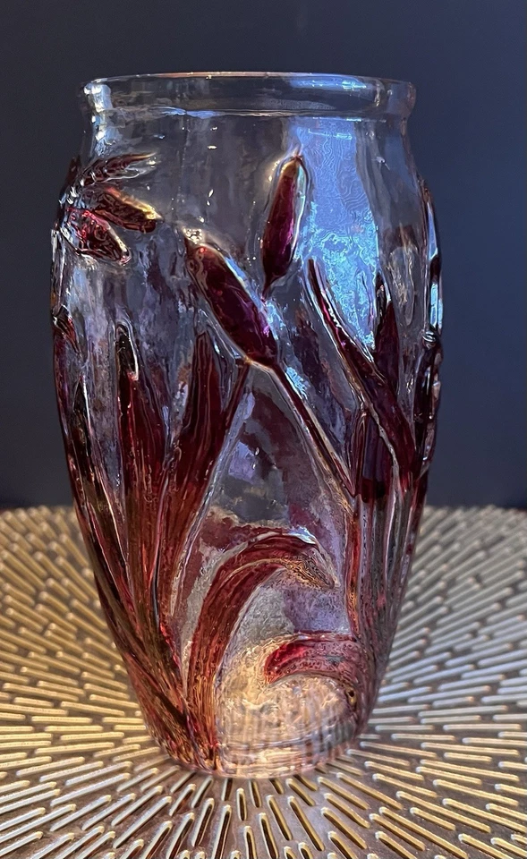 VTG Phoenix Consolidated Glass Dragonfly Ruby Stain 6” Tall Glass Vase - Image 2 of 4