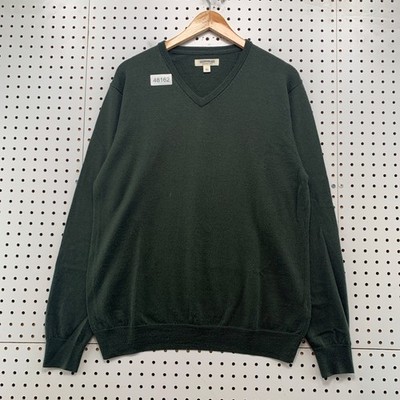 Goodthreads 100% Merino Wool Sweater Men Large Green V Neck Preppy Business Work