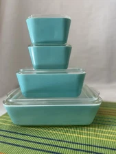 Pyrex Turquoise Refrigerator Dish Complete Set Fridgies 501 501 502 503 Lids