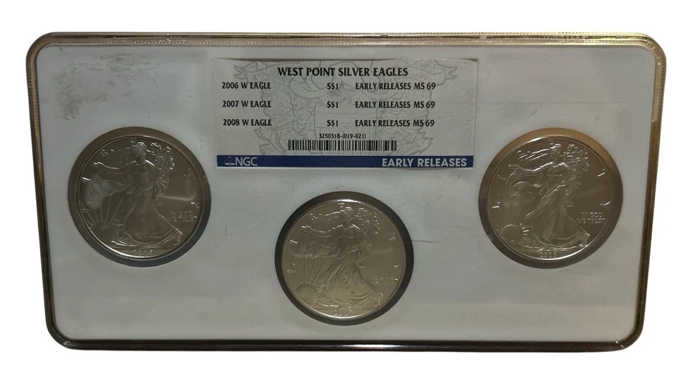 West Point Silver Eagles 2006 2007 2008 NGC Early Releases MS69 Set - Image 3 of 4