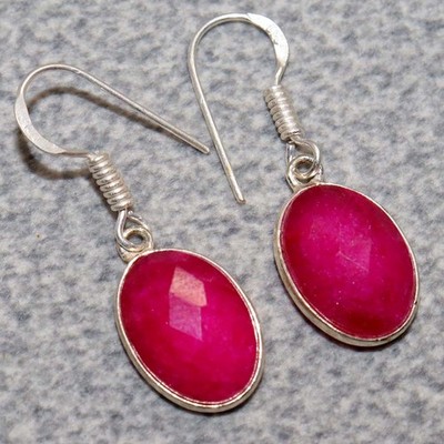 Simulated Ruby 925 Silver Plated Earrings 1.3'' Gemstone Jewellery Trendy JW