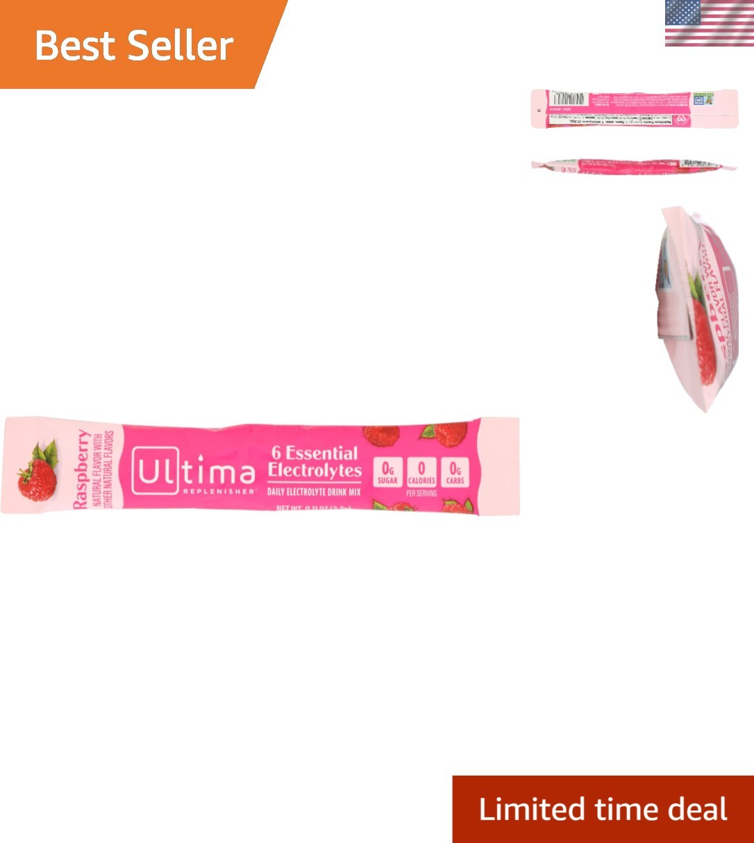 Single Serve Raspberry Electrolyte Powder Packets - Keto Friendly 0.11 OZ